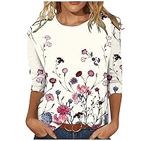Womens 3/4 Length Sleeve Tops 2024, Valentines and Casual Fashion Style Shirts Crew Neck Loose-Fitting Blouses