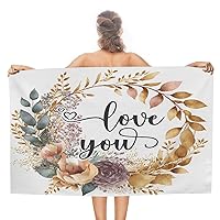 Love You Beach Towel Microfiber 31x51 Inch Circle Garland Wreath Travel Towels for Cruises Swim Spa Hot Tub Gym Yoga Compact Absorbent Fade Resistant
