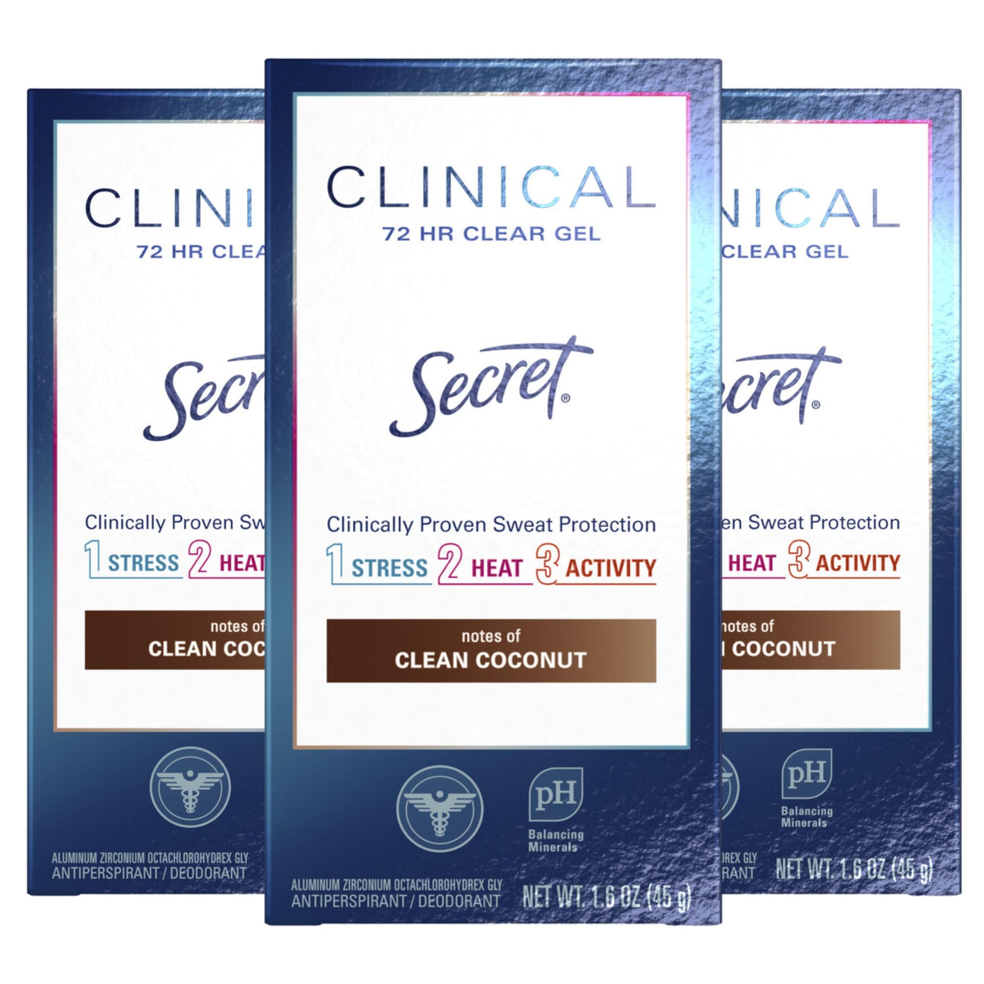 Secret Clinical Clear Gel Antiperspirant and Deodorant for Women Coconut 1.6oz (Pack of 3)