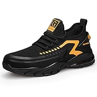 GLANOUDUN Steel Toe Shoes for Men Women Indestructible Work Shoes Lightweight Steel Toe Sneakers Breathable Safety Toe Tennis Shoes Comfort Men's Construction Working Shoes (Yellow,Men7.5,Women8.5)
