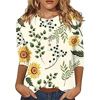 Three Quarter Length Sleeve Women Tops Casual Summer Button Down V Neck Printed Shirts 2024 Trendy Tees T-Shirt