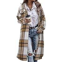 CHICZONE Womens Casual Lapel Button Down Long Plaid Shirt Flannel Shacket Jacket Tartan Trench Coat Yellow Plus Size 3XL