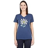 Life is Good Women's Flower Cotton Tee Short Sleeve Graphic V-Neck T-Shirt, Superpower Daisy