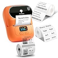Phomemo M110 Label Printer - Bluetooth Portable Label Maker No Ink, Mini Barcode Label Printer for Retail, Address, Barcode, Home,for PC/Mac, iOS/Android, with 3pack Most Used Labels,Sunset Orange