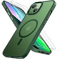 Miracase Magnetic Series for iPhone 13 Case [Compatible with MagSafe] [with 2X Screen Protector] Military-Grade Protection, Anti-Fingerprint, Slim Design Phone Case for iPhone 13, Dark Green