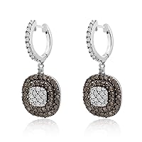 2.71 Carat (Cttw) Round Cut Brown & White Natural Diamond Halo Drop Dangle Earrings in Sterling Silver