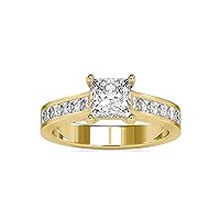 0.69 Carat Diamond and 1.37 Carat Princess Cut Moissanite Engagement Ring for Women in 18k Gold (I-J/G, SI1-SI2/VS2, cttw) 4-Prong Setting Size 4 to 10.5 by VVS Gems
