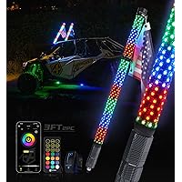 Xprite 2PCS 3FT Spiral RGBW LED Fat Whip Lights with App & Remote Control, Stop Turn Reverse Light, Safety Lighted Antenna Whips Compatible with UTV ATV Polaris RZR Can-Am SXS Truck Jeep