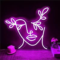 Pretty Girl Neon Sign Young Girl LED Neon Light Sign Woman Face Flower Led Sign Beauty Neon Shop Wedding Cute Bedroom Art Wall Decor with Dimmable Switch,D