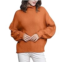 Women Oversized Rolled Trim Sweater Long Sleeve Turtleneck Casual Chunky Knit Pullover 2023 Fall Winter Jumpers Tops Yellow