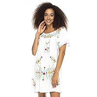 Back From Bali Womens Short Dress Mexican Embroidered Short Sleeves Cover Up