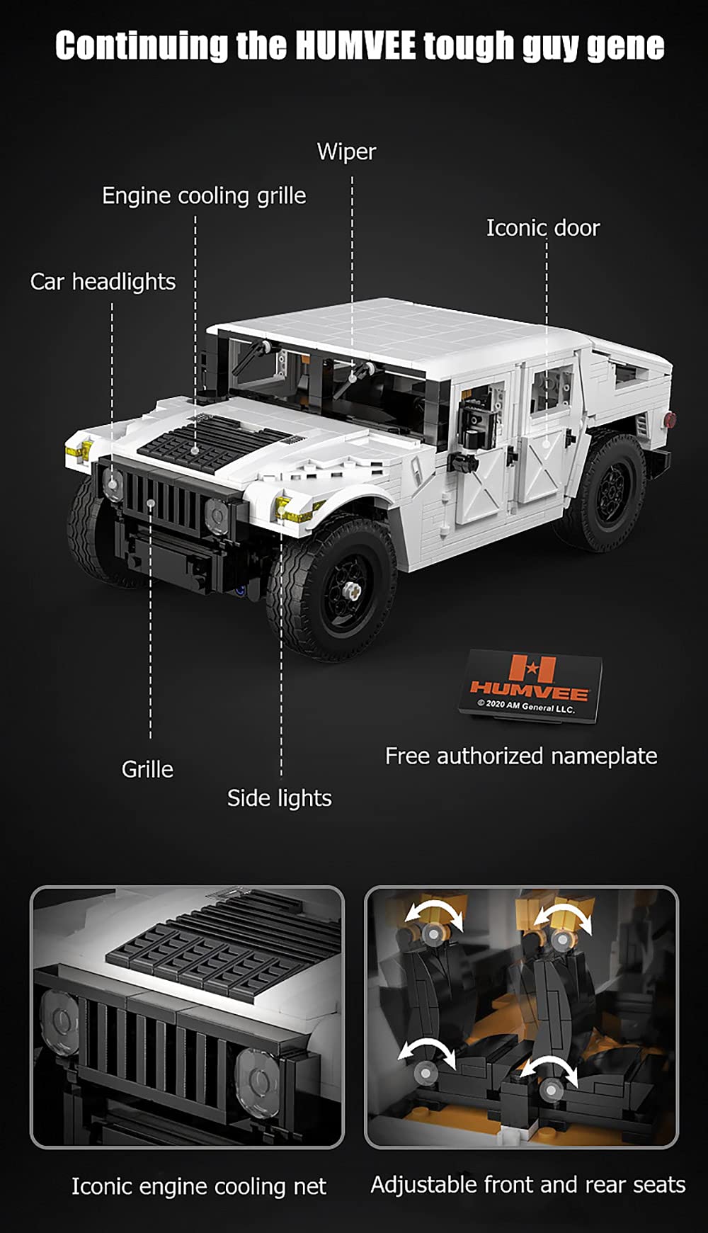 dOMOb Humvee SUV Car Building Kit – Authorized Car Model Set – 1:12 Simulated Build Vehicle – 1380 pcs Blocks – CADA Stem Bricks Toys for 8+ Age Kids & Adults – for Boys, Hobbyist, Collector