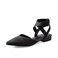 Women's Pointed Toe Ankle Strap Ballet Flat for Woman, Comfortable Knit Mesh Flats for Casual Dressy Work Office Shoes