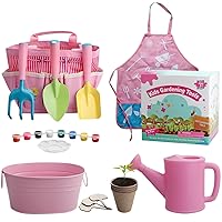 Kids Gardening Set, 11PCS Toddler Gardening Set Include Shovel, Rake, Fork, Flower Pot, Apron, Watering Can ＆ Tote Bag, Colorful Gardening Gifts Kids Gardening Set