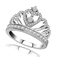 Princess Queen Crown Rings for Women Girl Eternity Heart-Shaped Promise Ring Zircon Jewelry Size 4-12.5