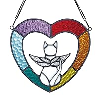 Cat Decor,Stained Glass Window Hanging,Sympathy Gift,Stained Glass Art for Cat Lovers,The Perfect Cat Memorial Gifts & Sun Catchers for Indoor Window Display. (Love Shape)