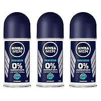 (Pack of 3 Bottles) Nivea FRESH OCEAN Men's Roll On Deodorant (Pack of 3 Bottles, 1.7oz / 50ml Each Bottle) 0% Aluminium Salts