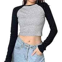Casual Slim Crop Shirts for Women Long Sleeve V Neck Ribbed Tee Tops Backless Basic Blouse Streetwear