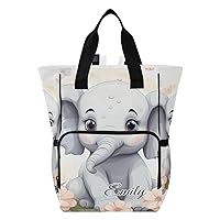 Cute Little Elephant Custom Diaper Bag Backpack Personalized Name Baby Bag for Boys Girls Toddler Multifunction Travel Maternity Back Pack for Mom Dad with Stroller Straps