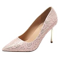 Women Lace Covered Wedding High Heels Classy Slip On Bridal Pumps Shoes Evening Prom Party Heels