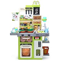 HOLYFUN Kids Pretend Play Kitchen Set with Sounds, Lights, Cooking Stove, Sink, and Play Food - Toy Kitchen for Toddlers (Green)