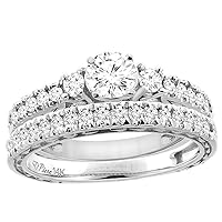 Sabrina Silver 14K White Gold Diamond Engagement 2-pc Ring Set Engraved 1.37 cttw, Sizes 5-10