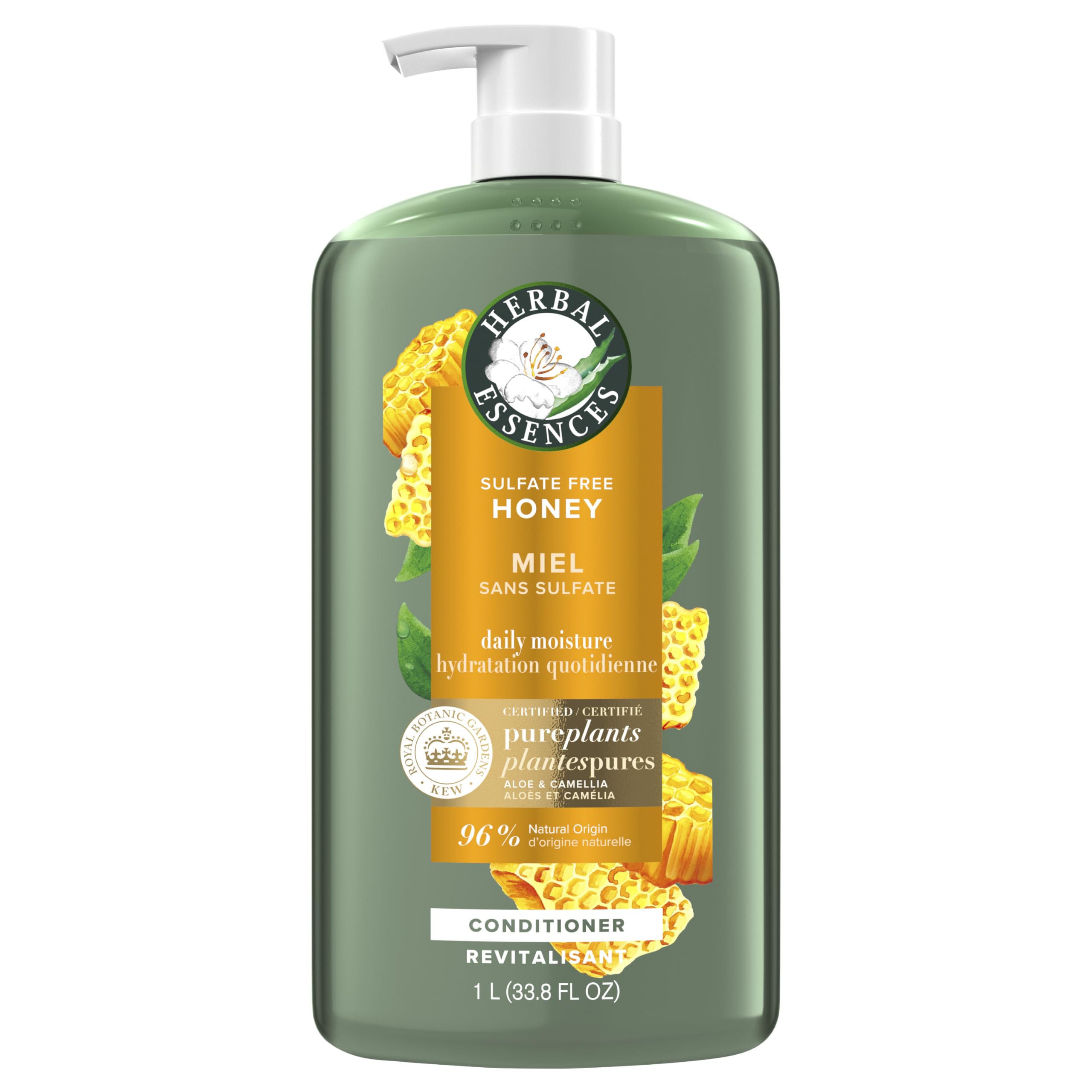 Herbal Essences Honey Daily Moisture Conditioner, Protects and Nourishes Dry Hair, Hydrating Conditioner with Certified Camellia Oil and Aloe Vera, Moisturizing and Safe For All Hair Types, 33.8oz
