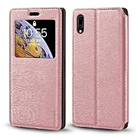 Vivo Y93 Case, Wood Grain Leather Case with Card Holder and Window, Magnetic Flip Cover for Vivo Y93S