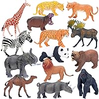 BOLZRA Safari Animals Figures Toys, Realistic Jumbo Wild Zoo Animals Figurines Plastic African Jungle Animals Playset for Kids Toddlers, 14 Piece Gift Set