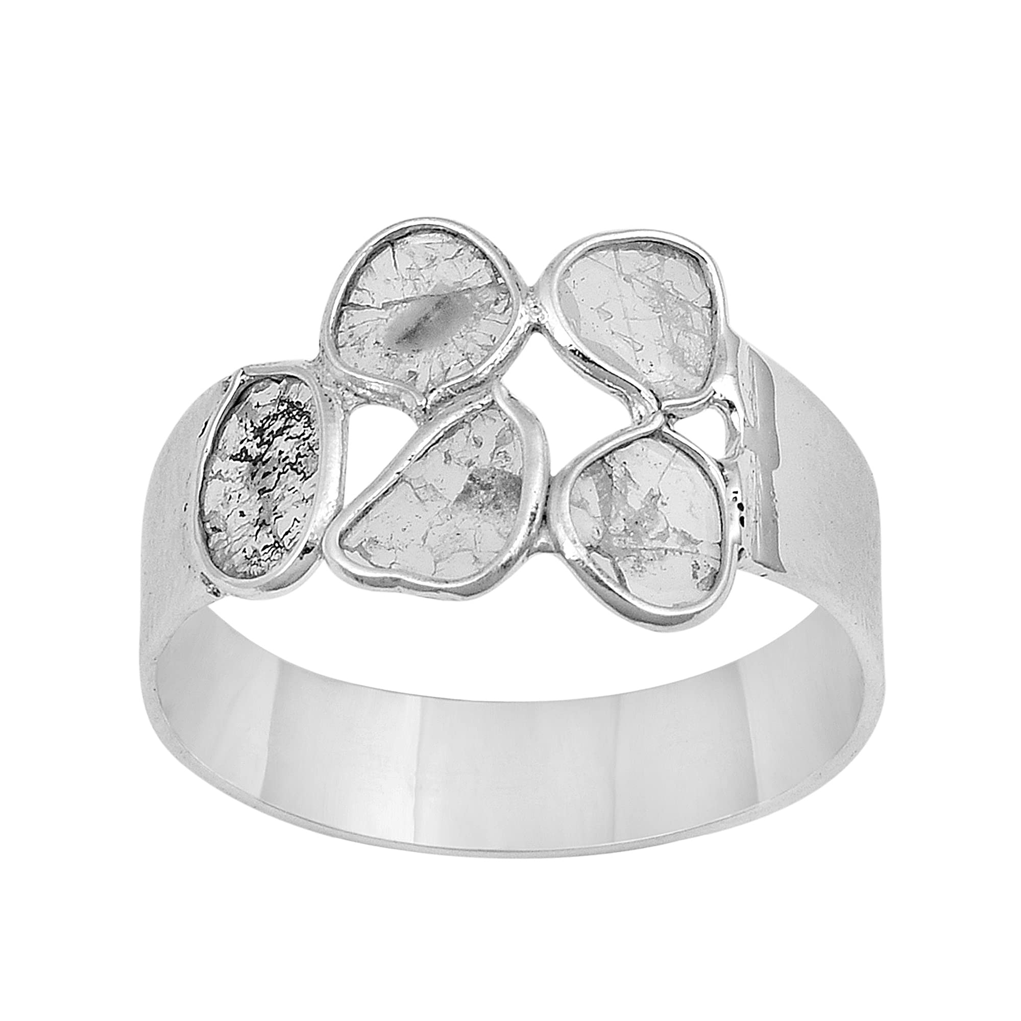 0.50 CTW Natural Diamond Polki Multi Band Ring 925 Sterling Silver Platinum Plated Slice Diamond Jewelry