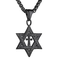 GOLDCHIC JEWELRY David Star Necklace for Men, Stainless Steel Cross Pendant Jewish Israel Jewelry with Water Wave Chain