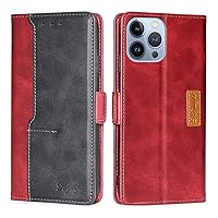 Wallet Folio Case for Oppo Reno 3 4G Global Edition, Premium PU Leather Slim Fit Cover, 2 Card Slots, Friendly Fit, Red & Black