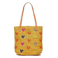 Women's Amelie II Hearts Crocheted Raffia Straw Mini Tote Bag