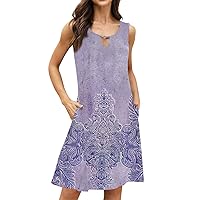 Summer Dresses for Women 2024 Marble Print Fashion Trendy Slim Fit with Sleeveless Halter Keyhole Neck Dress