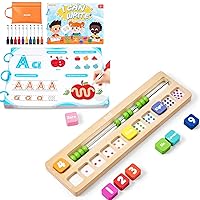 Wooden Number Puzzle with 10 Beads & 11 Number Blocks Montessori Fine Motor Skills Toy for Kid+Preschool Learning Activities, Handwriting Practice for Kids Toddlers, Tracing Kindergarten Workbo