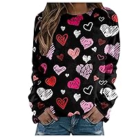 Women Valentine's Day Print Fashion Shirts Casual Crew Neck Sweatshirt Sweater Top Long-Sleeved Classic Blouses