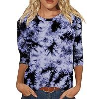 Trendy Tops for Women 2024 Round Neck 3/4 Sleeve Fashion Floral Tees Spring Summer Basic Casual T-Shirts Tunic