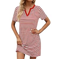 Striped Shirt Dress, Womens Loose Short Sleeve Tshirt for Women Fashion Dresses 2024 Dress, S, XXL