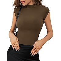 KTILG High Neck Tank Top for Women Mock Sleeveless Turtleneck Business Casual Tops Summer Layering Shirt Cute Y2k Trendy Brown L