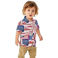 Toddler Patriotic Shirt Boy Children Tops Short Sleeve Lapel Collar T Shirts Tie Dye Striped Blouses