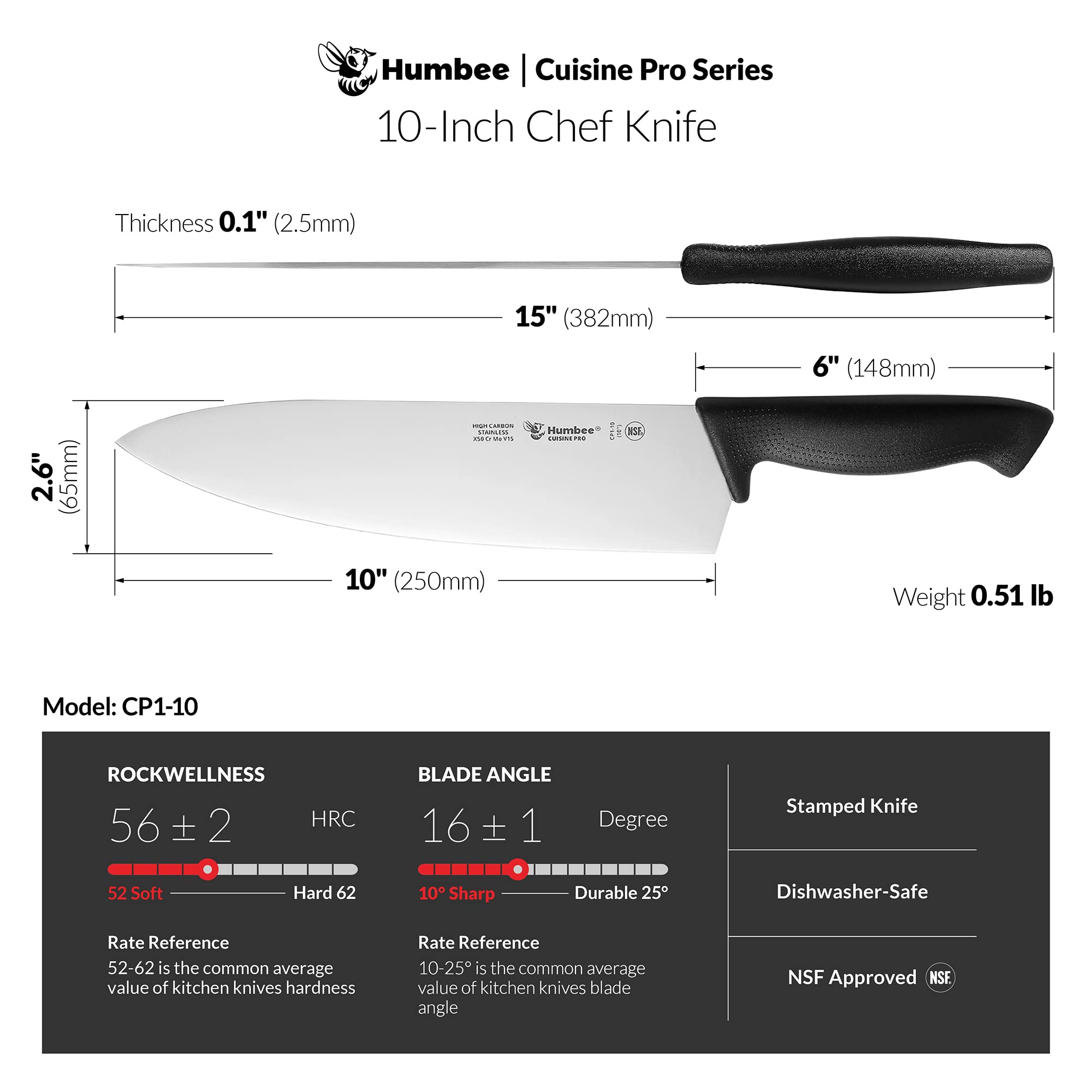 HUMBEE Chef Knife 10 Inch - High Carbon Stainless Steel, Ultra-sharp Chef’s Knife NSF Certified