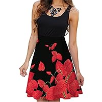 Andongnywell Womens Floral Sleeveless Skater Dress Scoop Neck Printed Midi Dress Casual Flared Tank Dresses