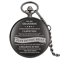 WuHu Ren Store Engraved Pocket Watch, Grandson Gifts, Personalized Watch Pocket, to My Husband Pattern Kids Boy Watches for Christmas