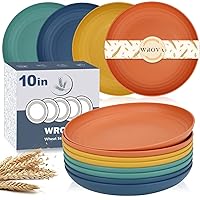 Wheat Straw Plates - 10 Inch Unbreakable Dinner Plates Set of 8 - Dishwasher & Microwave Safe Plastic Plates Reusable - Lightweight Plates for kitchen,camping (Colorful Series)