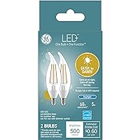 GE LED+ Dusk to Dawn LED Light Bulbs, 5W, Automatic On/Off Outdoor Light Decorative Bulbs, Daylight, Small Base (2 Pack)
