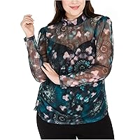 Womens Mock-Neck Puff-Sleeve Pullover Blouse