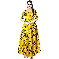 Jessica-Stuff Women Printed Rayon Blend Stitched Anarkali Gown  (Yellow) (1220)