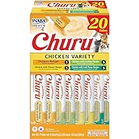 INABA Churu Cat Treats, Lickable, Squeezable Creamy Purée Cat Treat with Green Tea Extract & Taurine, 0.5 Ounces Each Tube, 20 Tubes, Chicken Variety Box