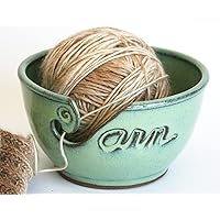 Handmade Mud Place Ceramic Yarn Bowl Pottery for Knitting Crocheting Gifts Large Capacity Craft Storage Holder Green