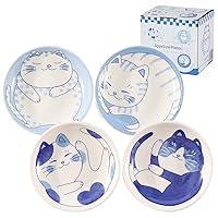 Japanese Small Plate Set Ceramic Cute Cats Design Appetizer Dessert Sushi Sauce 3.94 x 0.8 Inches Set of 4